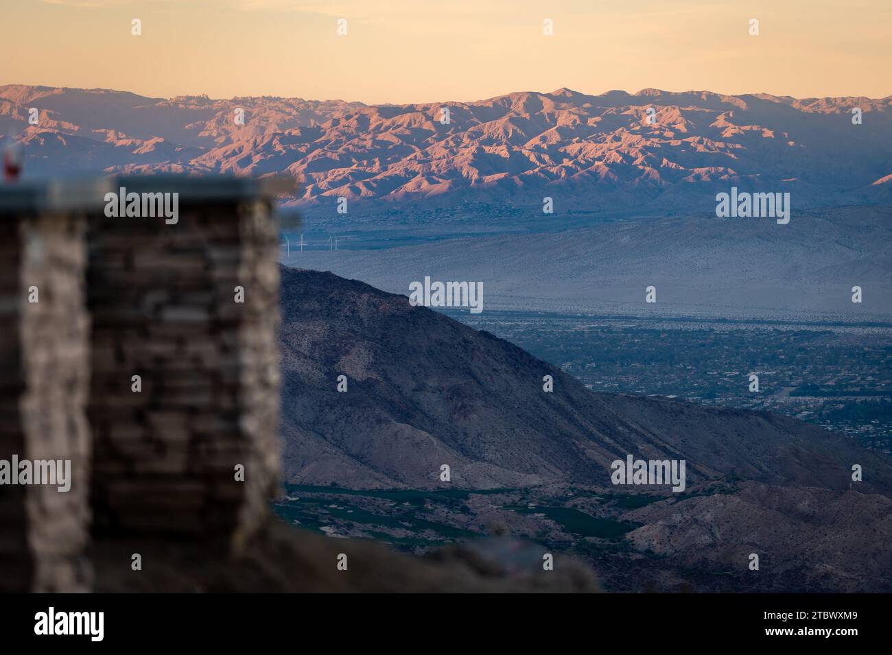 Sunset in Coachella valley at Coachella Valley Vista Point Stock Photo