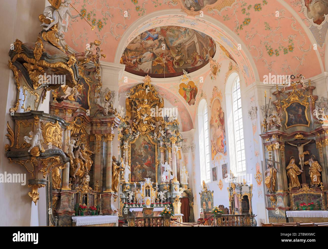 St Peter St Paul Church. Joseph Schmuzer led the construction of the church. The ceiling and wall frescoes were made by Matthew Guenthe Stock Photo