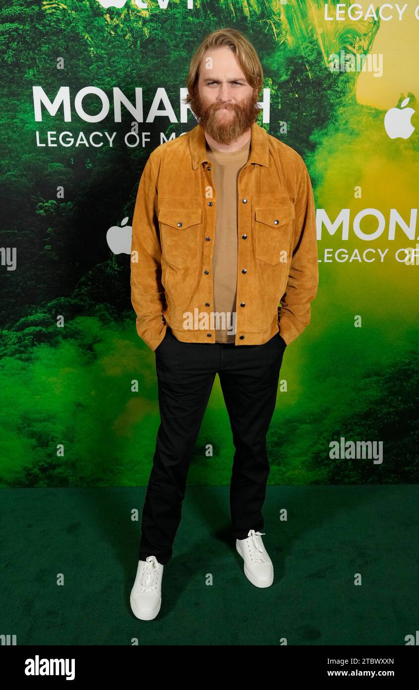 Wyatt Russell, a cast member in Monarch: Legacy of Monsters, poses at a  photocall for the Apple TV+ streaming series at the London Hotel, Friday,  Dec. 8, 2023, in West Hollywood, Calif. (