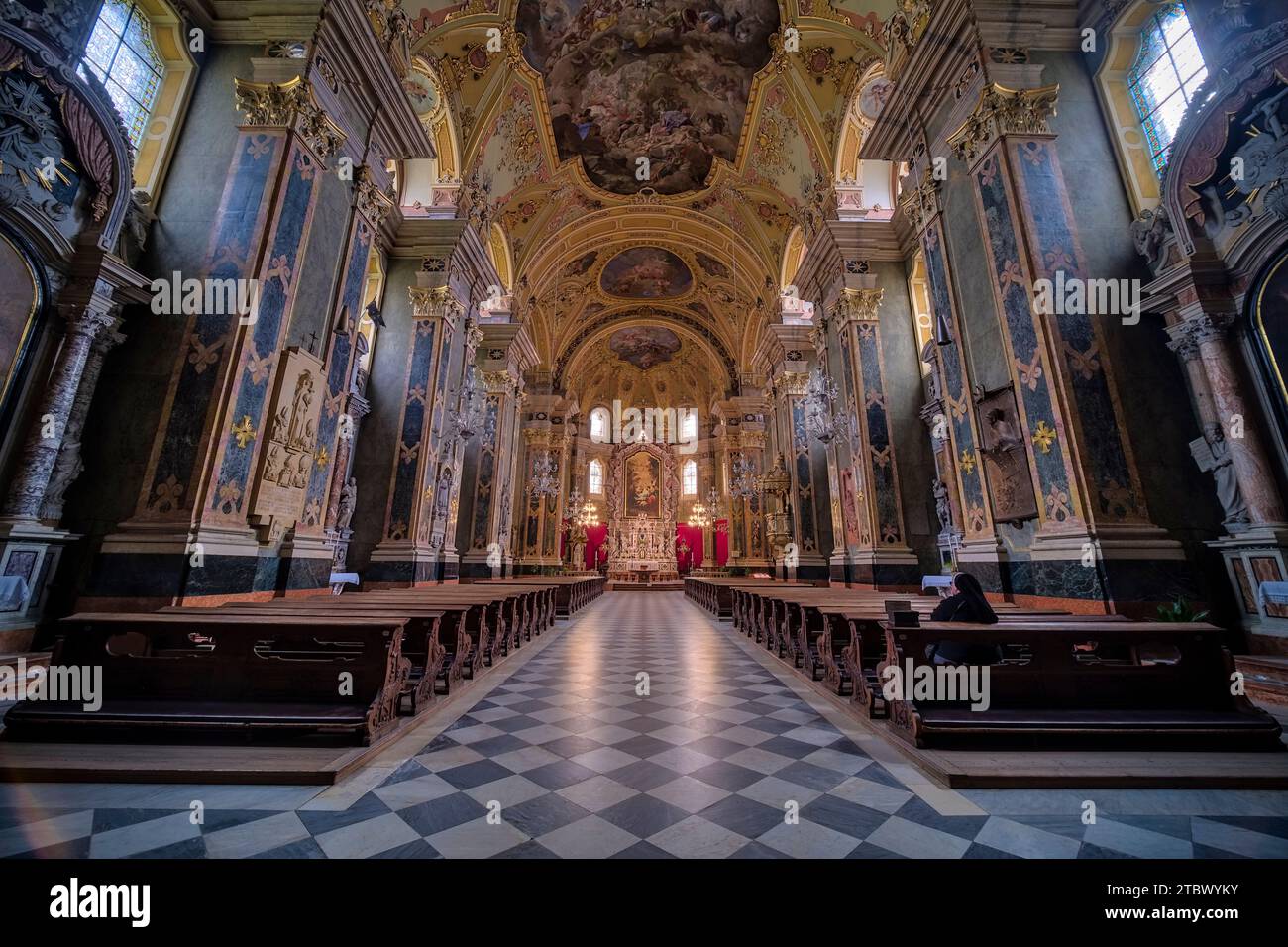 Interior design and altar inside the church Cathedral of Brixen, Duomo di Bressanone. Stock Photo