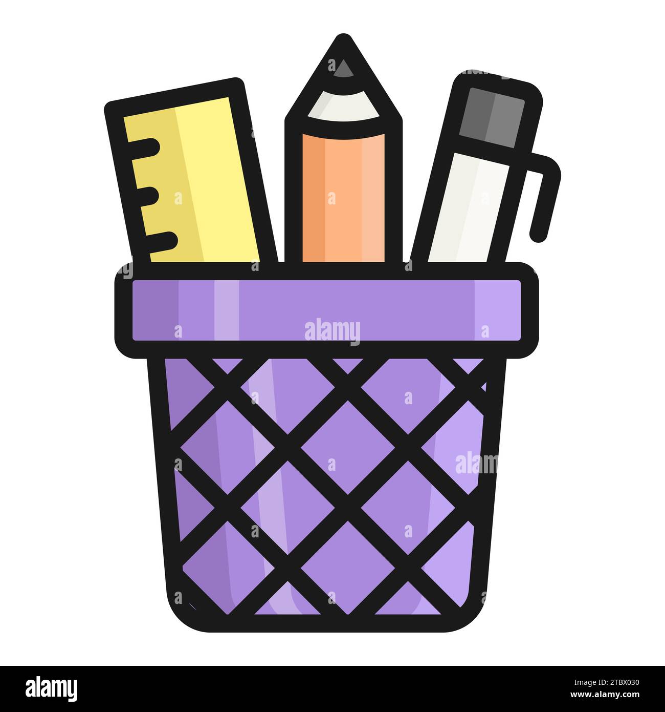 pencil bucket vector flat icon, school and education icon Stock Vector