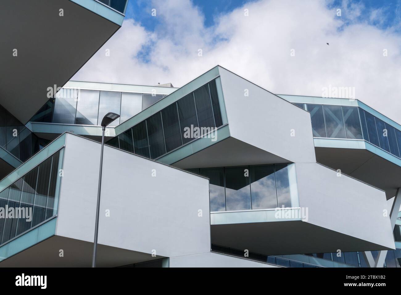 Allschwil, Switzerland - 04. July 2022: Details of the modern architecture of business center of Johnson and Johnson,  which is a world famous company Stock Photo