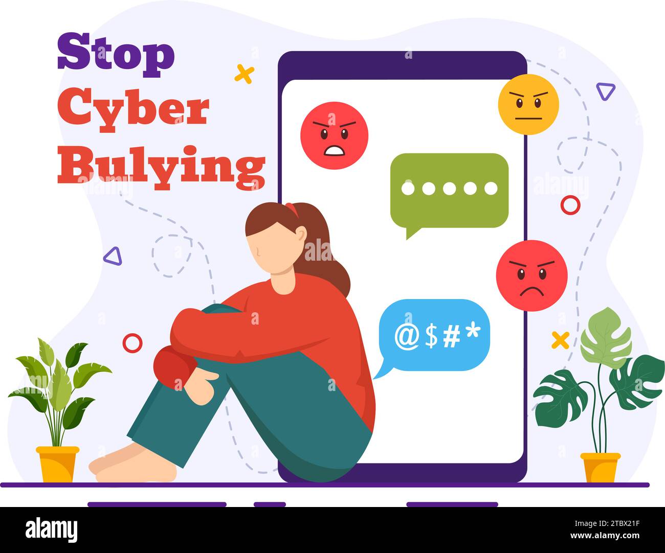 Stop Cyberbullying Vector Illustration of Haters Online with Bullying Internet, Trolling and Hate Speech in Flat Cartoon Background Design Stock Vector