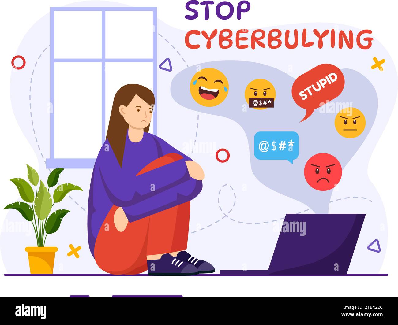 Stop Cyberbullying Vector Illustration of Haters Online with Bullying Internet, Trolling and Hate Speech in Flat Cartoon Background Design Stock Vector