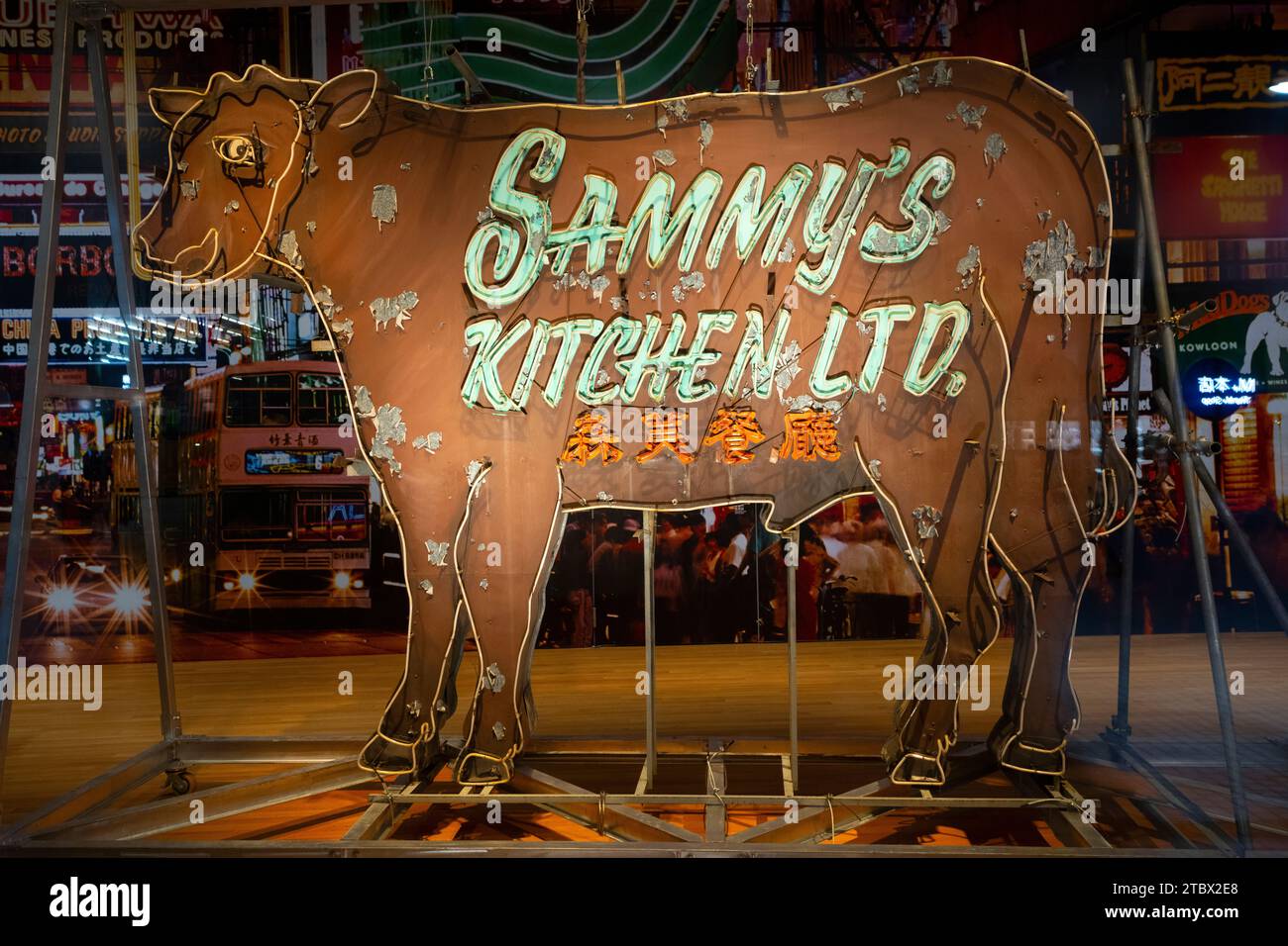 The famous "Sammy's Kitchen" restaurant giant neon cow sign on display