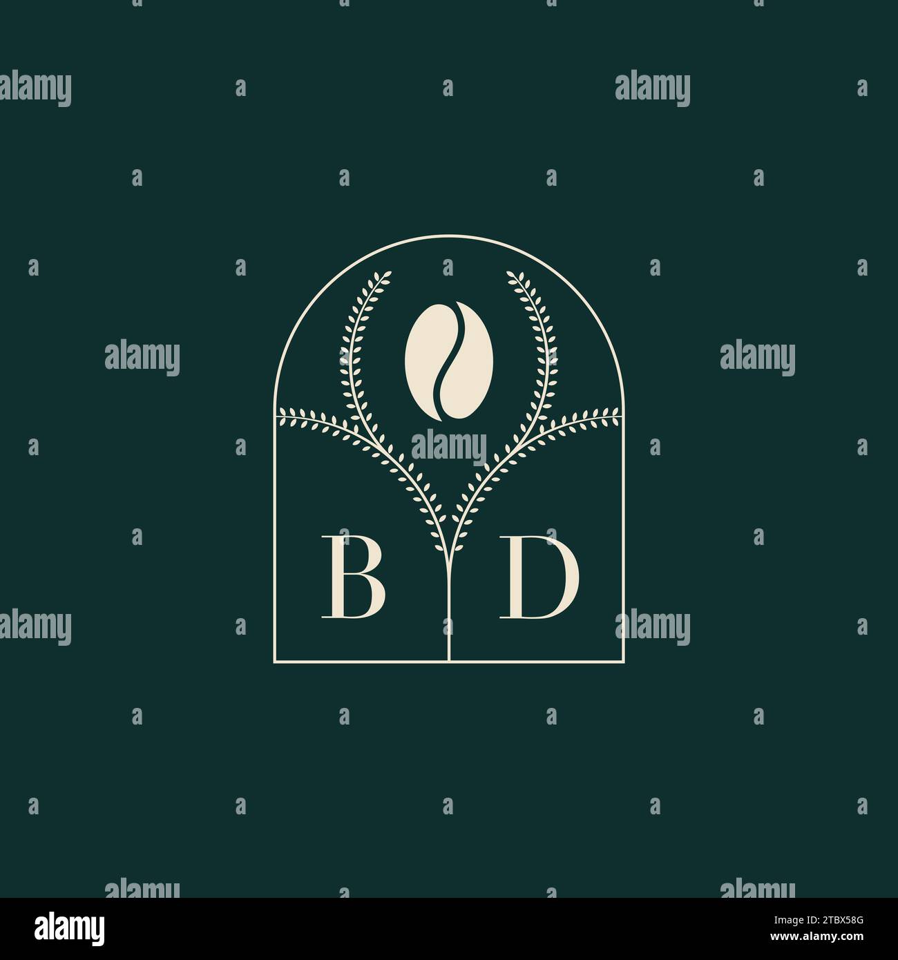 BD Unique and simple logo design combination of letters and coffee bean Stock Vector