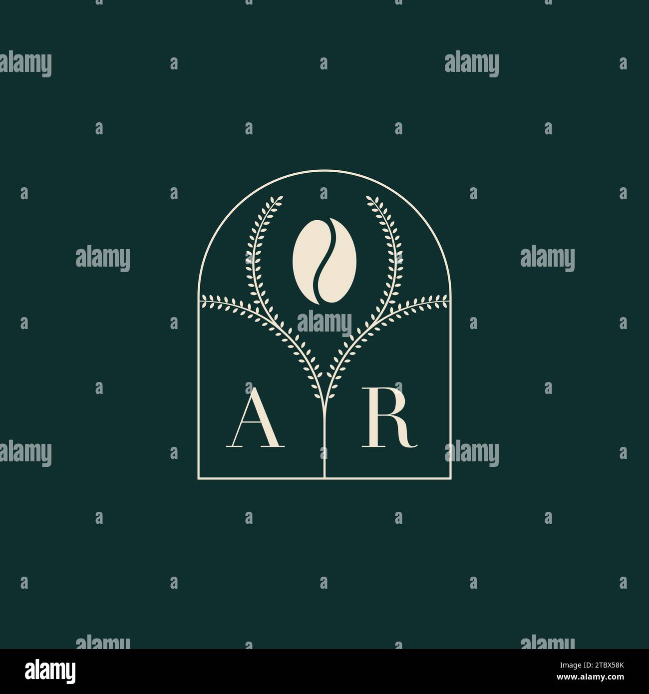 AR Unique and simple logo design combination of letters and coffee bean Stock Vector