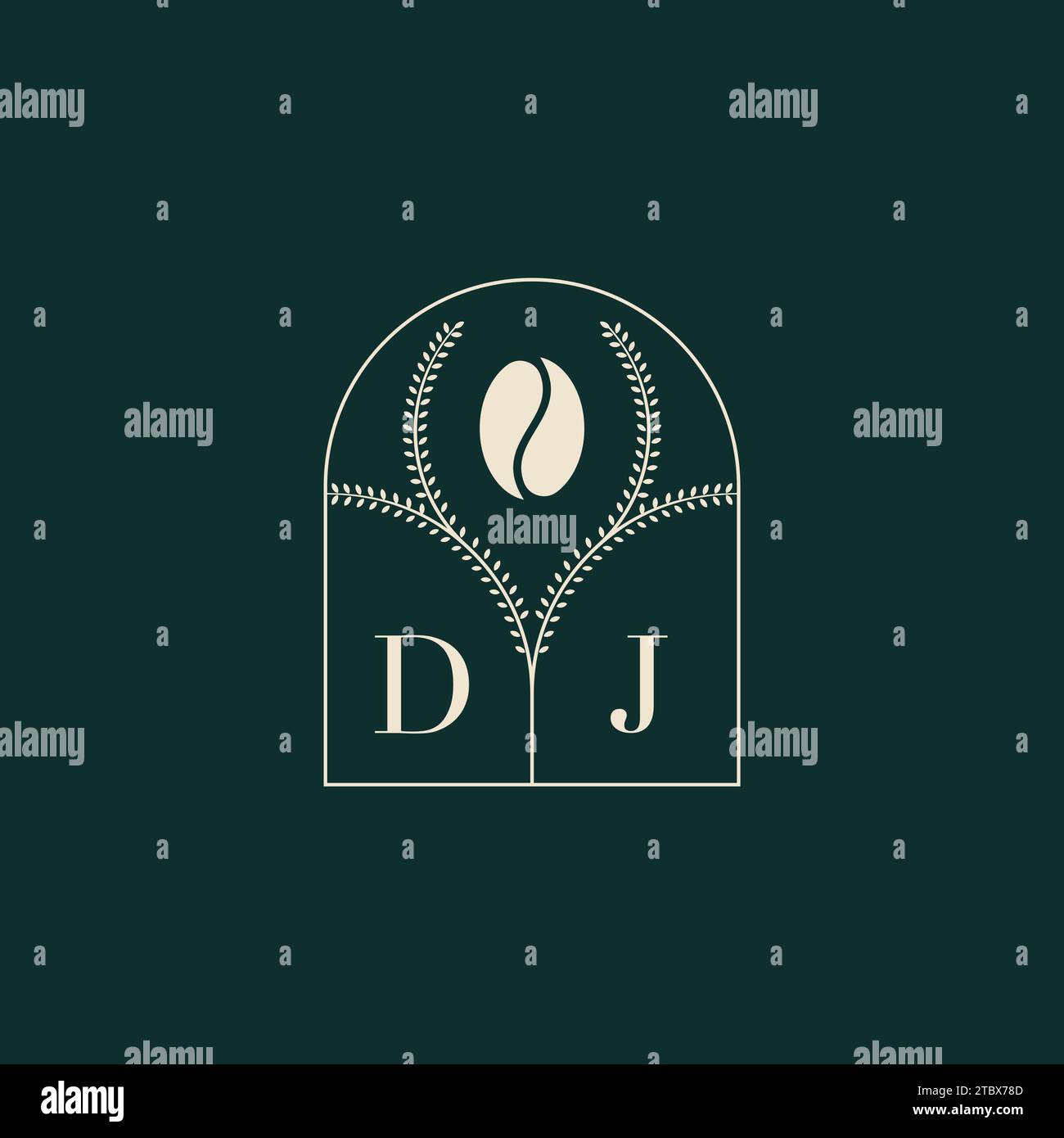 DJ Unique and simple logo design combination of letters and coffee bean Stock Vector