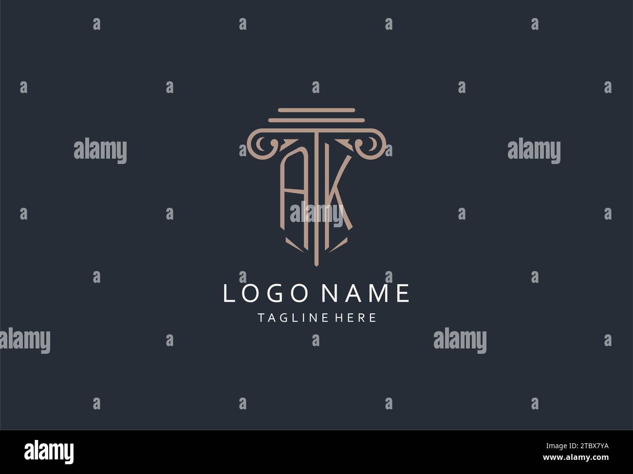 AK monogram logo with pillar shape icon, luxury and elegant design logo ...