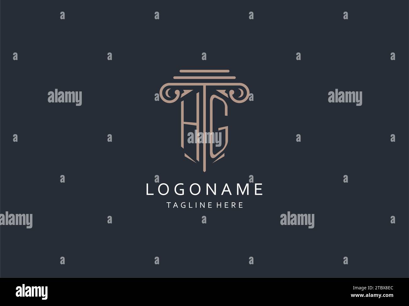 HG monogram logo with pillar shape icon, luxury and elegant design logo ...