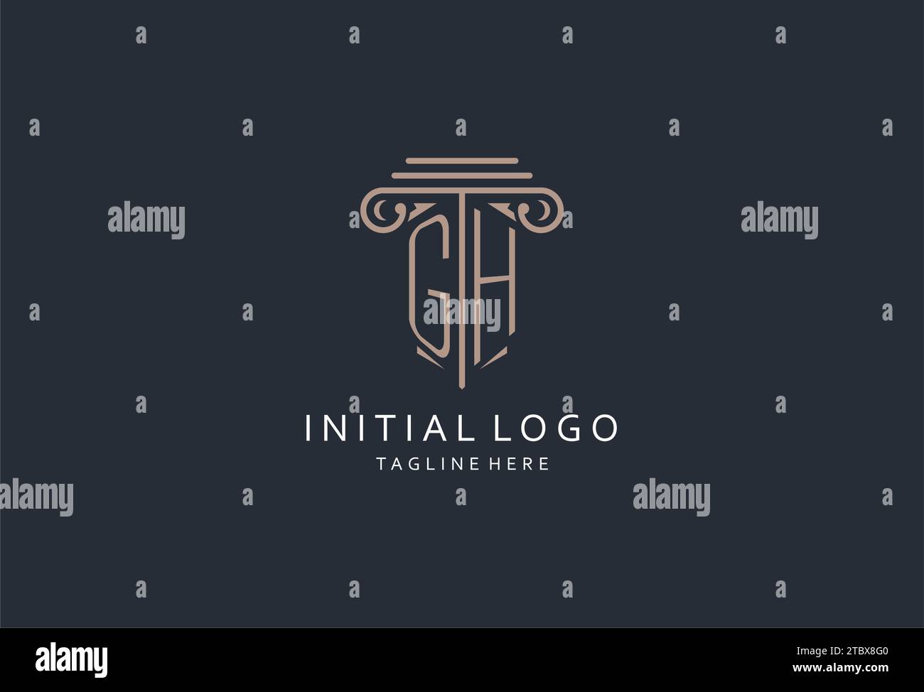 GH monogram logo with pillar shape icon, luxury and elegant design logo ...