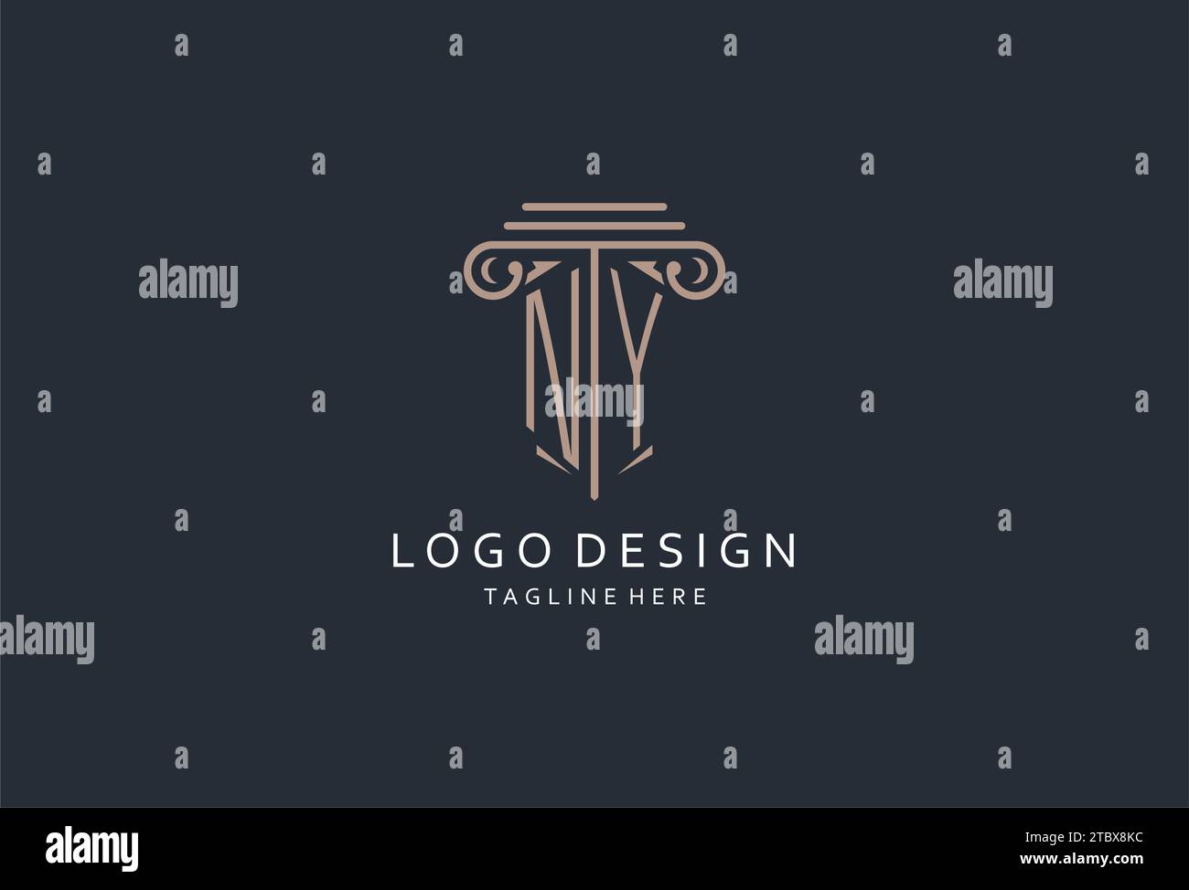 NY monogram logo with pillar shape icon, luxury and elegant design logo ...