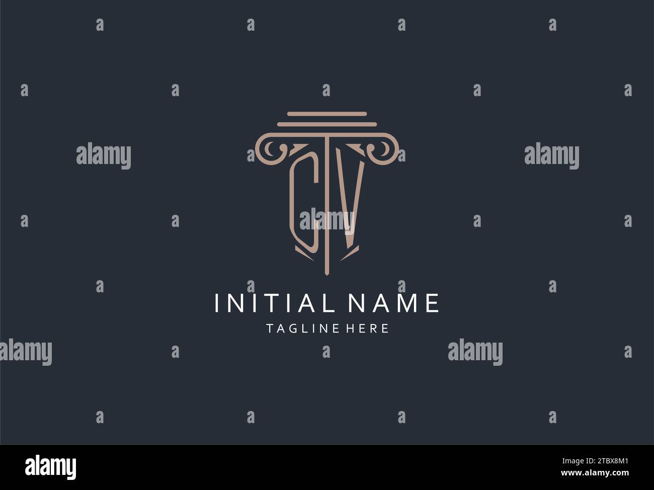 CV monogram logo with pillar shape icon, luxury and elegant design logo ...