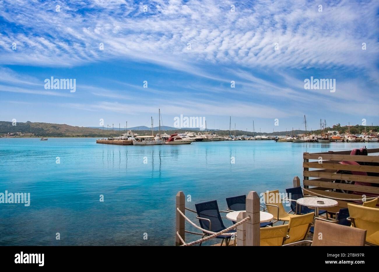 View of harbour in Megalo Pefko (Nea Peramos), Greece Stock Photo