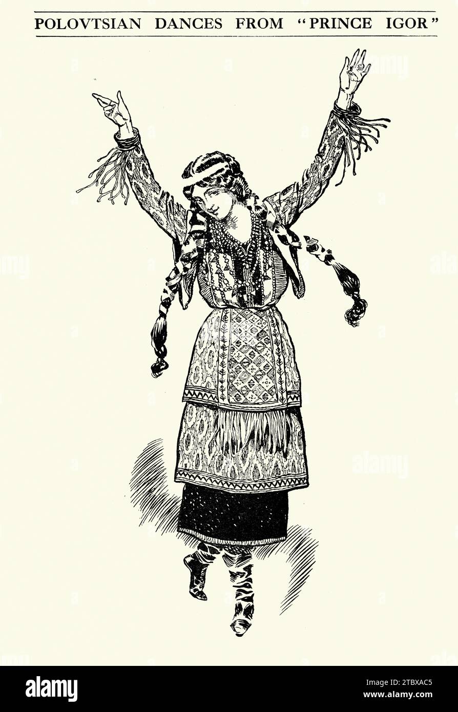 Polovtsian dances, Russian, Costume design for the Opera ballet Prince Igor which recounts the campaign of the 12th-century prince Igor Svyatoslavich against the invading Cuman Stock Photo