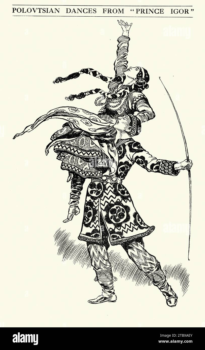 Polovtsian dances, Russian, Costume design for the Opera ballet Prince Igor which recounts the campaign of the 12th-century prince Igor Svyatoslavich against the invading Cuman Stock Photo