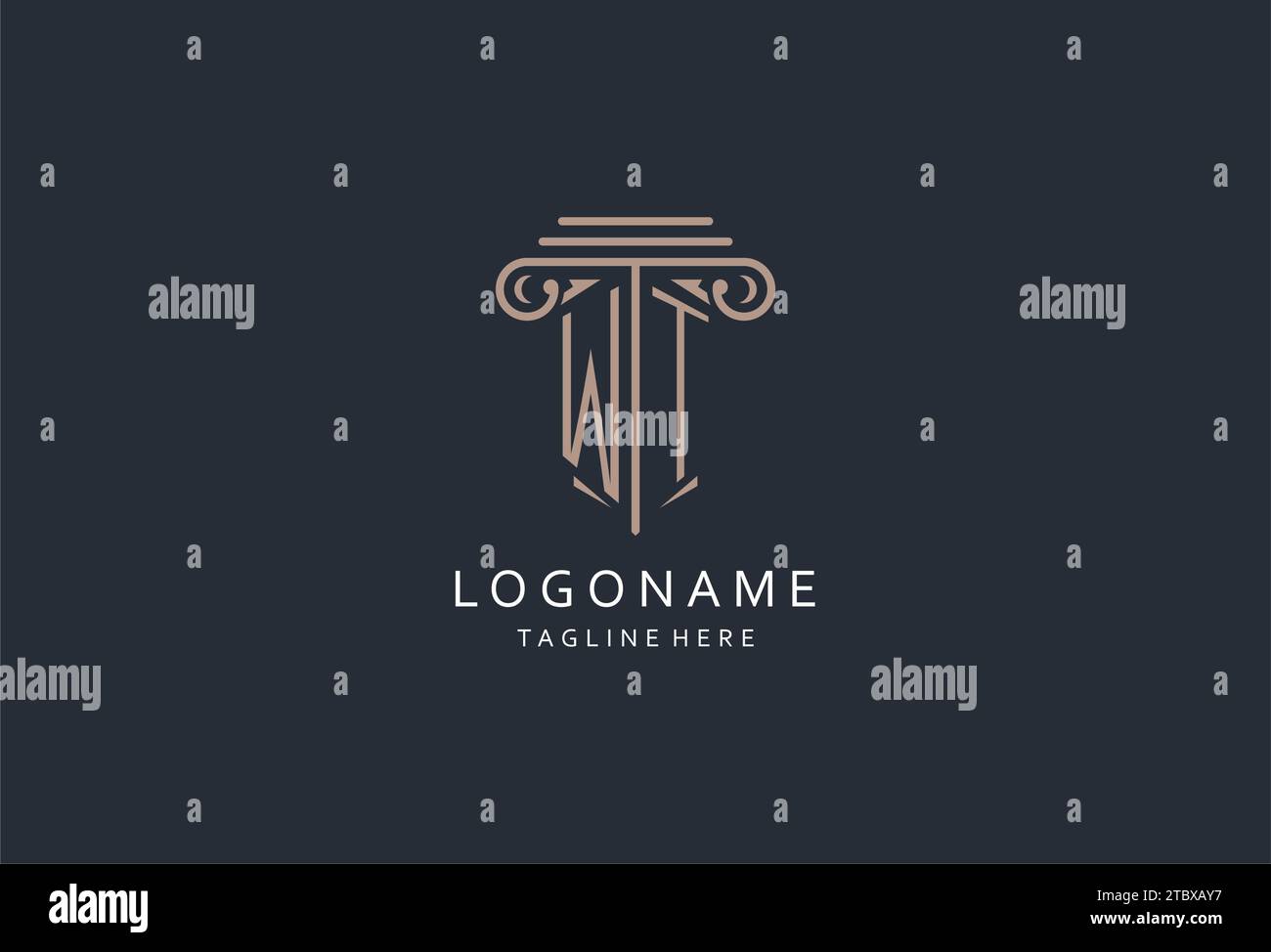 WT monogram logo with pillar shape icon, luxury and elegant design logo ...