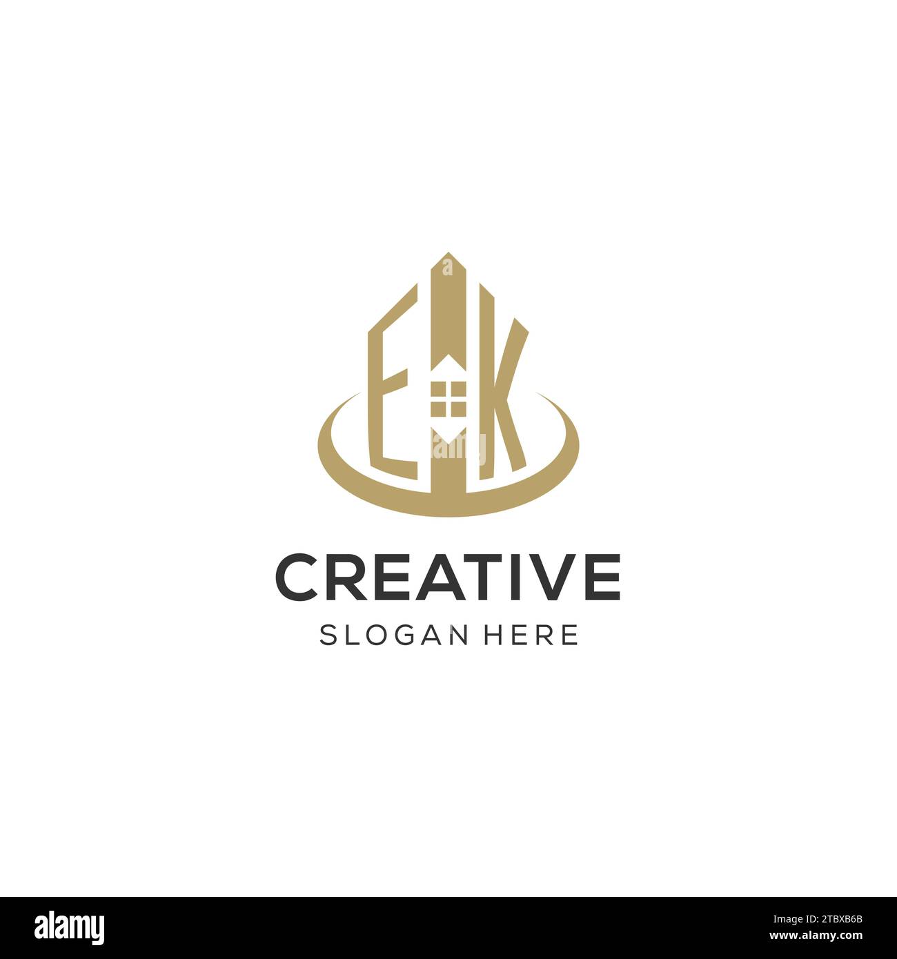 Initial EK logo with creative house icon, modern and professional real