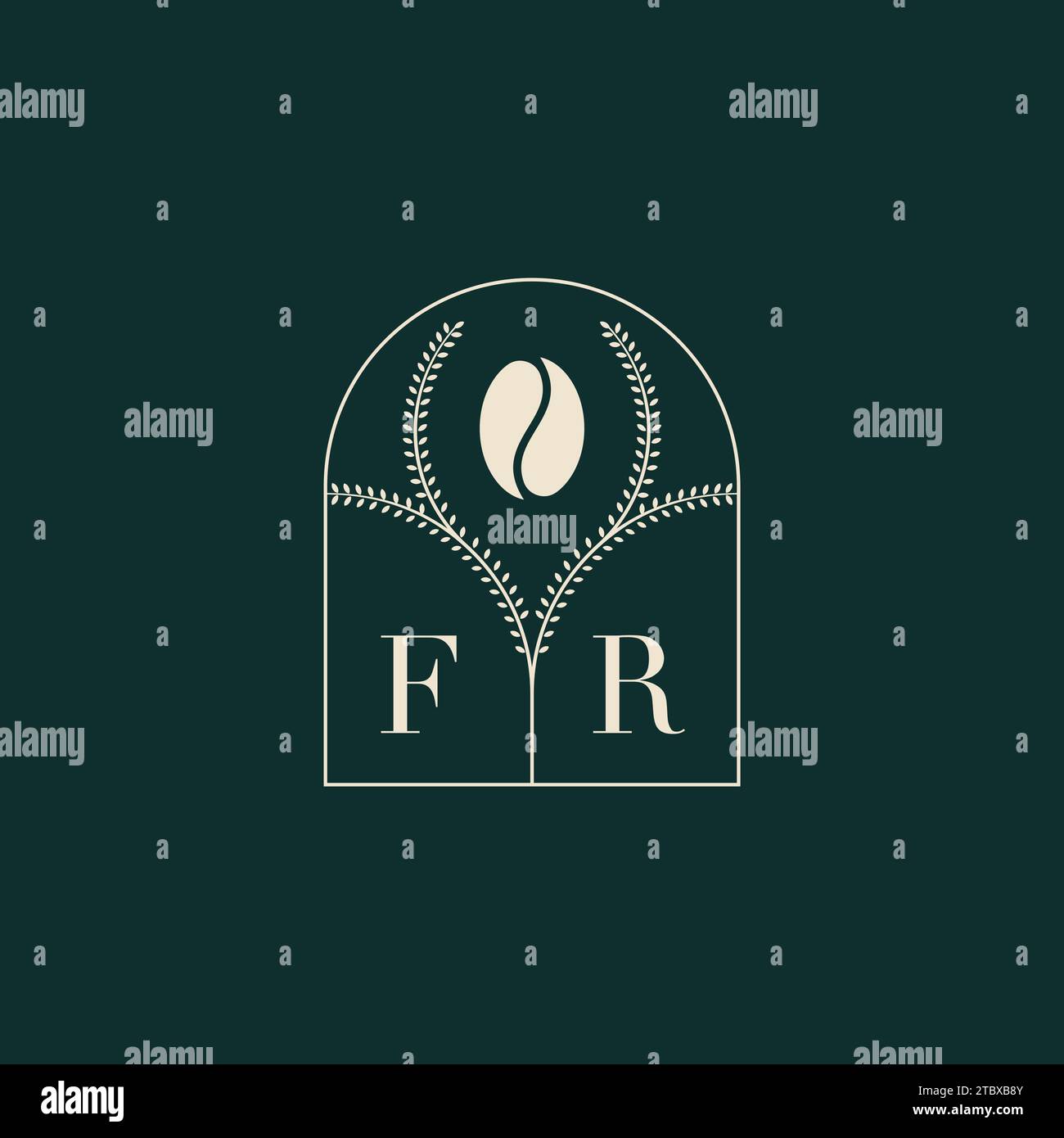 FR Unique and simple logo design combination of letters and coffee bean Stock Vector