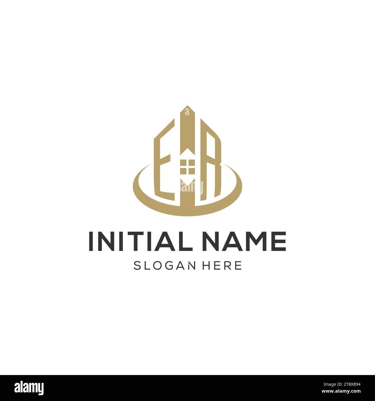Initial ER logo with creative house icon, modern and professional real