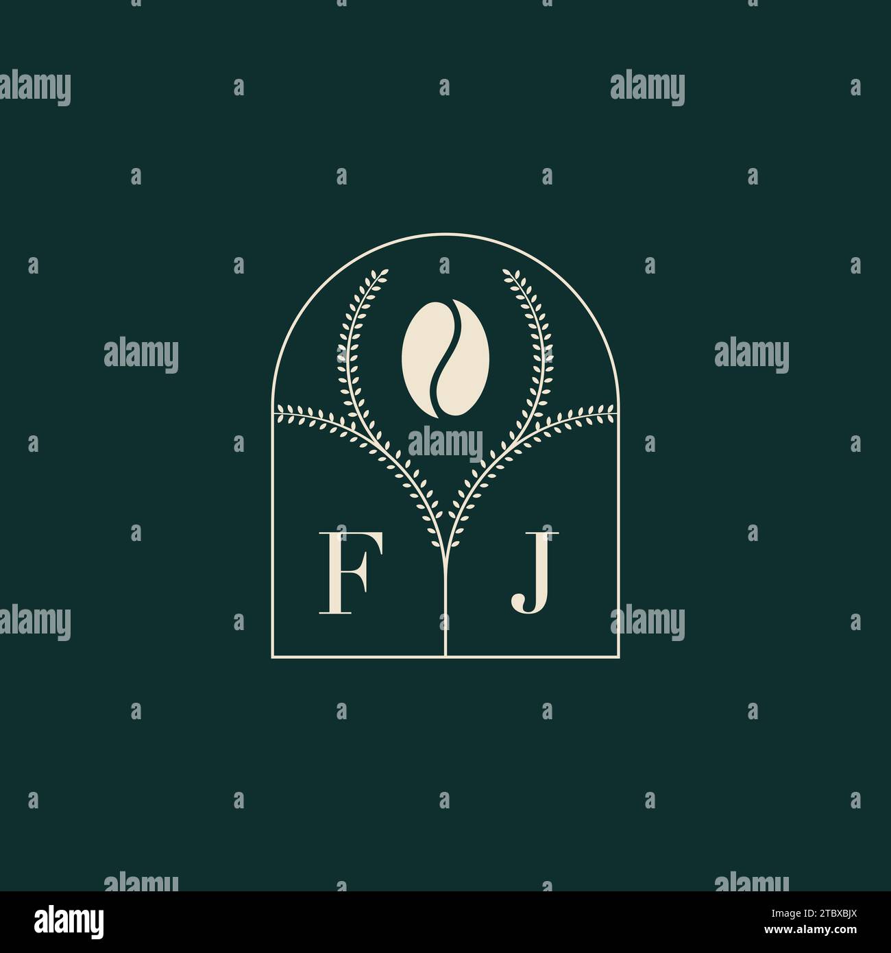 FJ Unique and simple logo design combination of letters and coffee bean Stock Vector