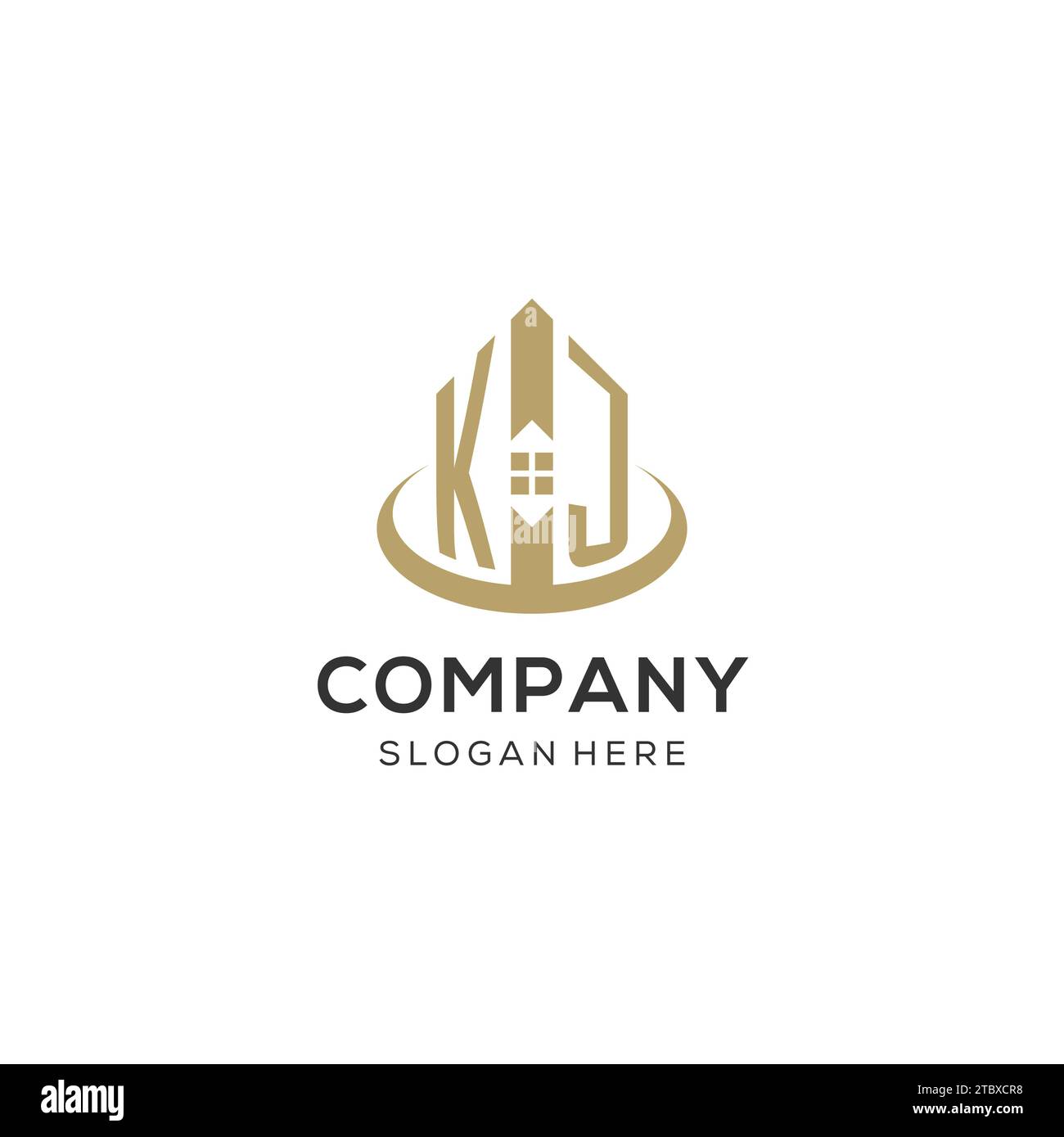 Initial KJ logo with creative house icon, modern and professional real