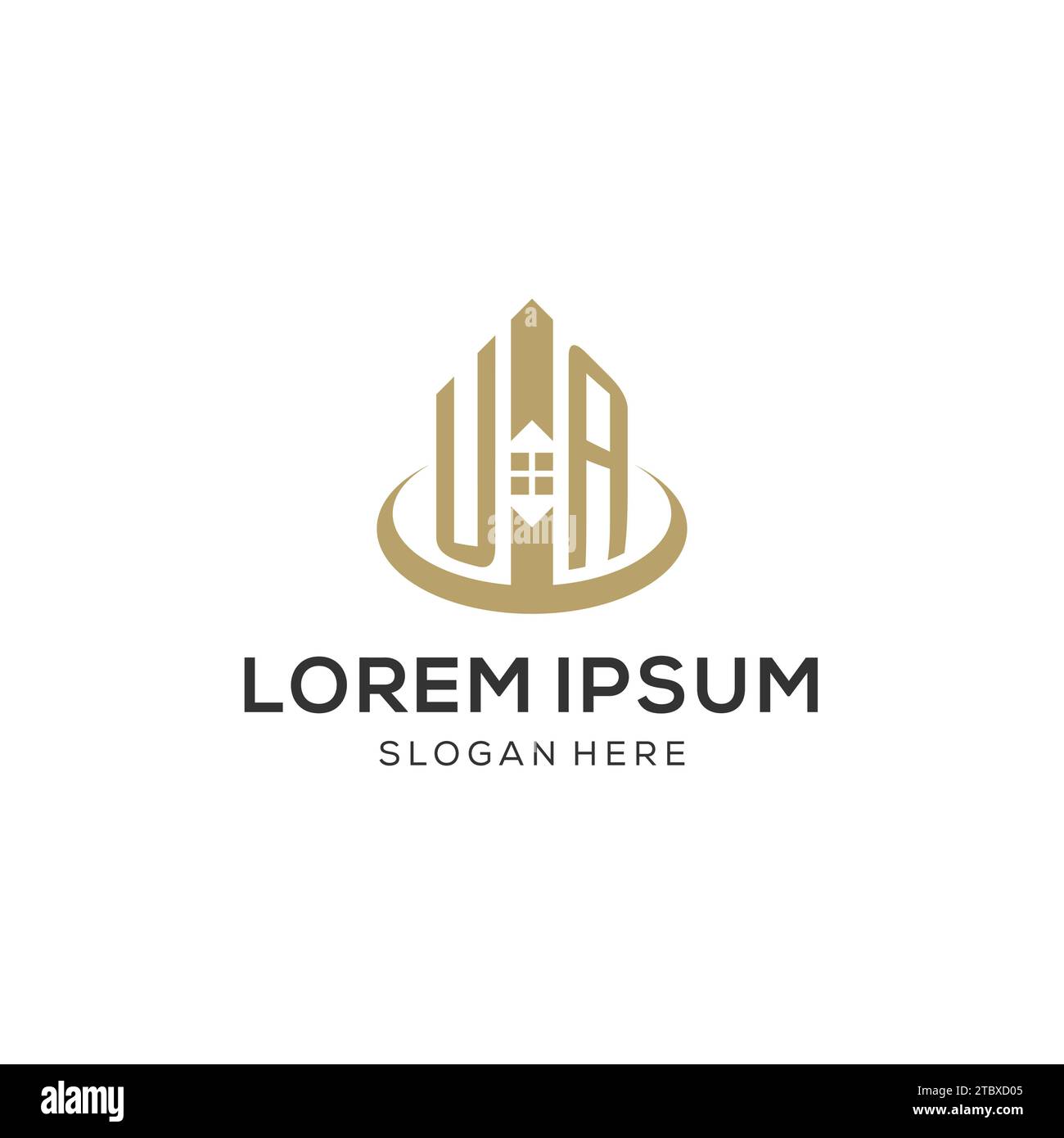 Initial UA logo with creative house icon, modern and professional real