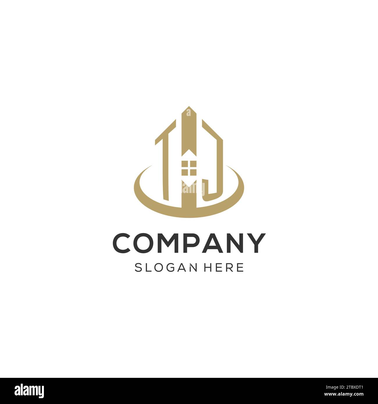 Initial TJ logo with creative house icon, modern and professional real