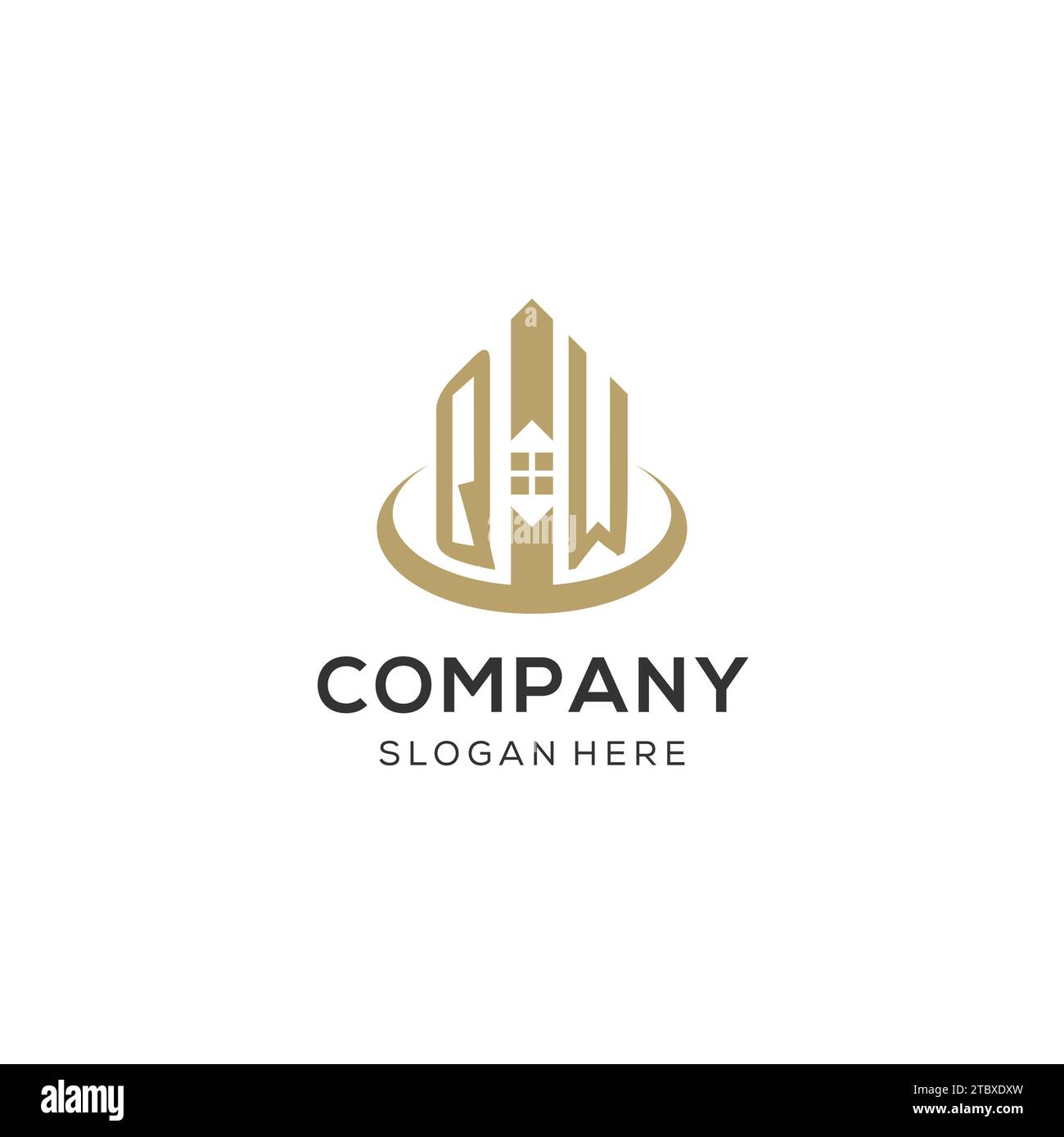 Initial QW logo with creative house icon, modern and professional real