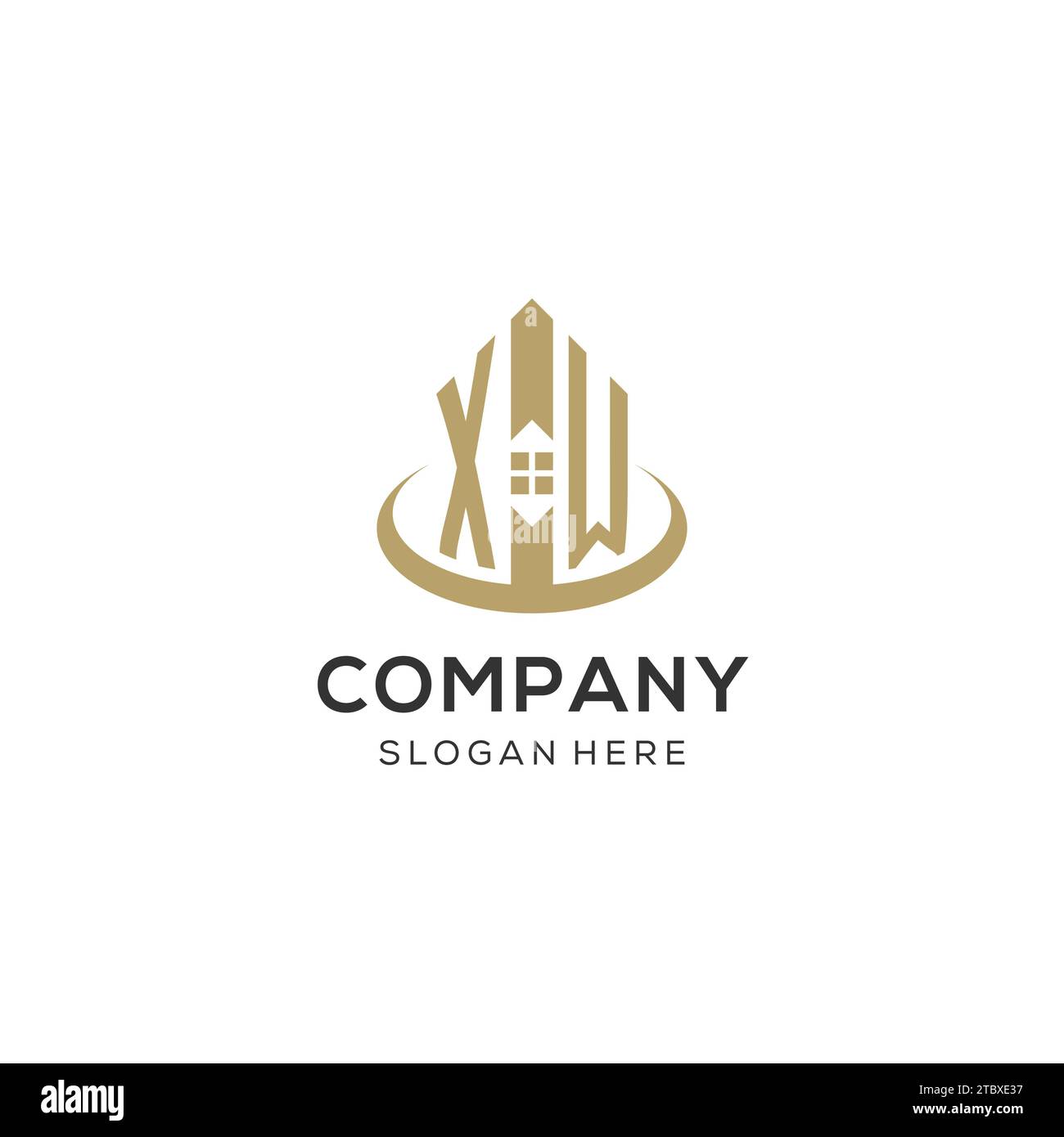 Initial XW logo with creative house icon, modern and professional real ...
