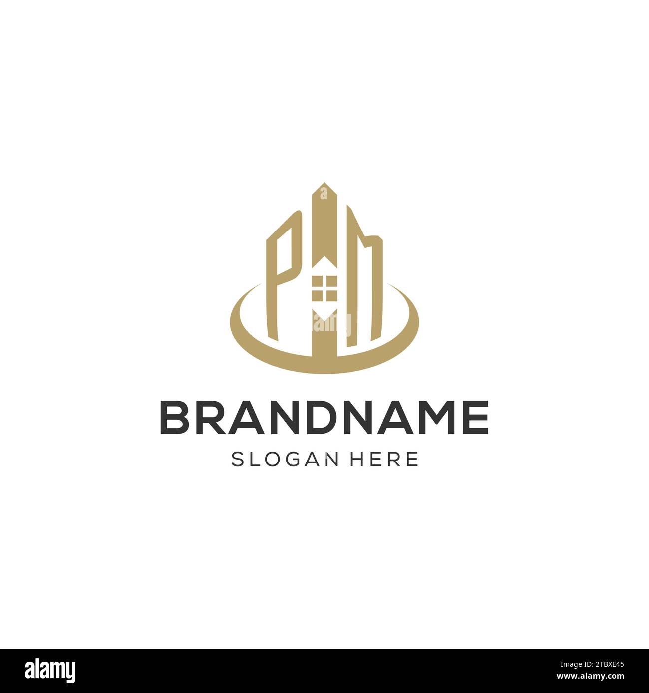 Initial PM logo with creative house icon, modern and professional real