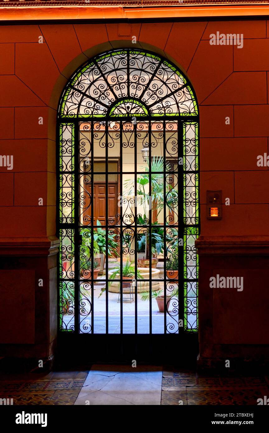 Interior view of an ancient window with stained glass Stock Photo