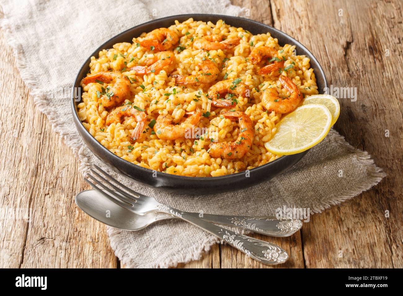 Shrimp risotto is made with fragrant arborio rice sauteed in onions and