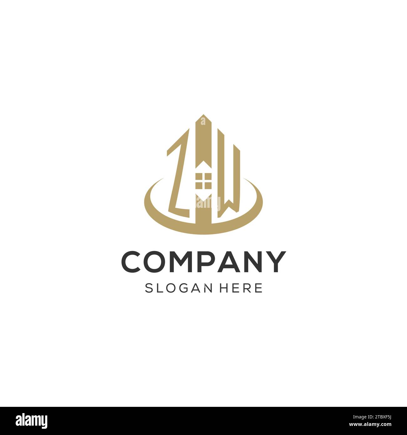 Initial ZW logo with creative house icon, modern and professional real