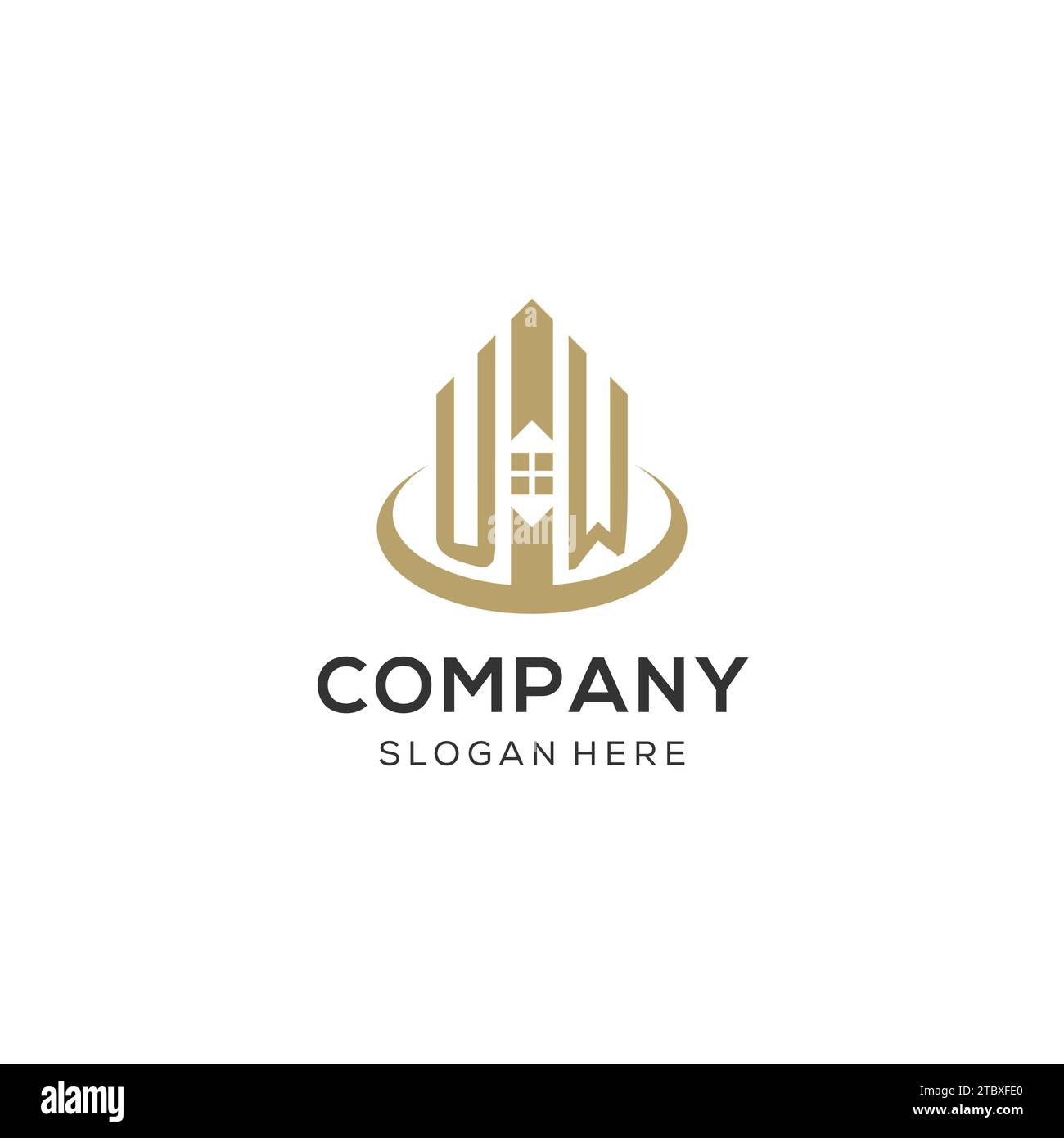Initial UW logo with creative house icon, modern and professional real