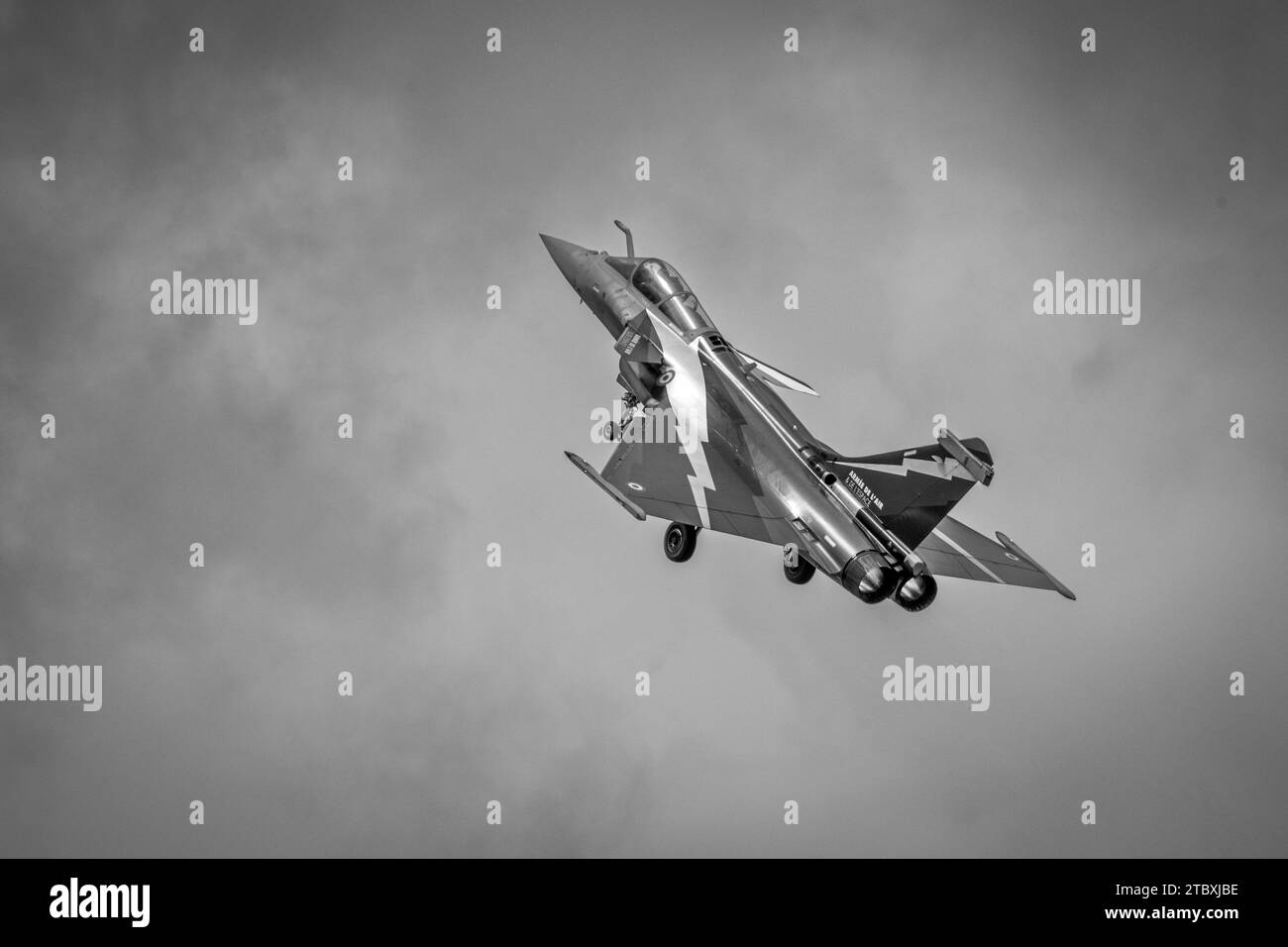 French Air Force - Dassault Rafale C, airborne at the Royal International Air Tattoo 2023. Stock Photo