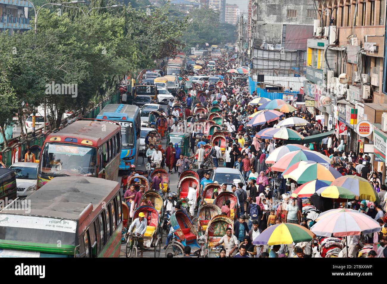 Dhaka, Bangladesh - December 09, 2023: Traffic jam in Mirpur road of Dhaka. Traffic jam is a regular sore day in and day out to the people of Banglade Stock Photo