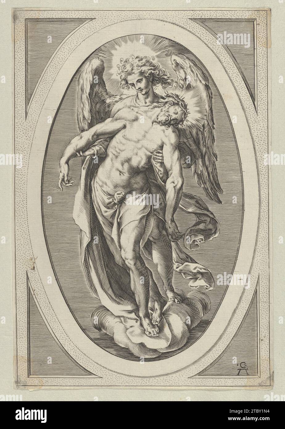 Christ supported by an angel standing on a cloud 1953 by Cherubino Alberti (Zaccaria Mattia) Stock Photo