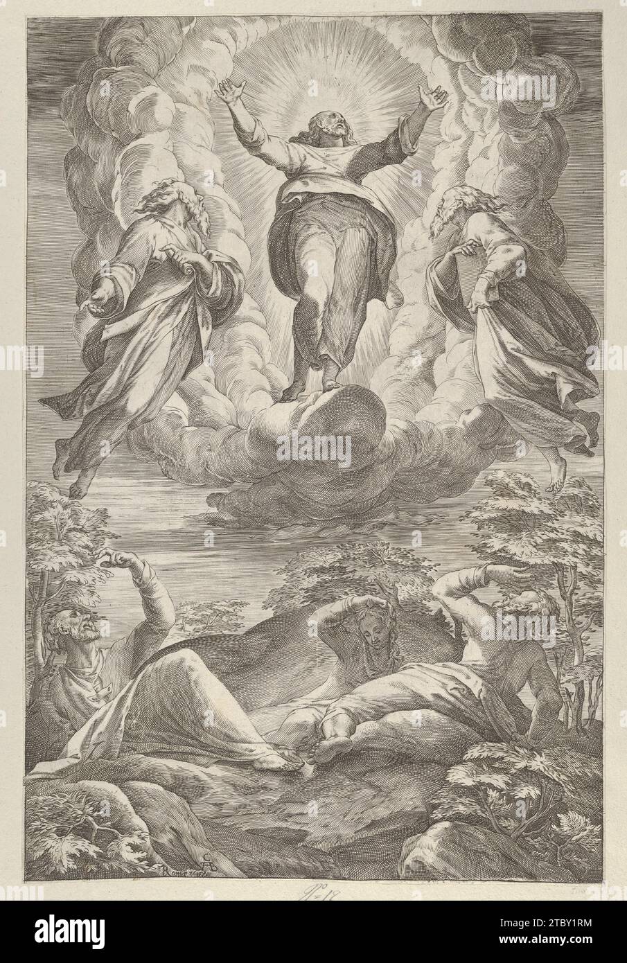 The Transfiguration with Christ flanked by two saints and with the Apostles below 1951 by Cherubino Alberti (Zaccaria Mattia) Stock Photo