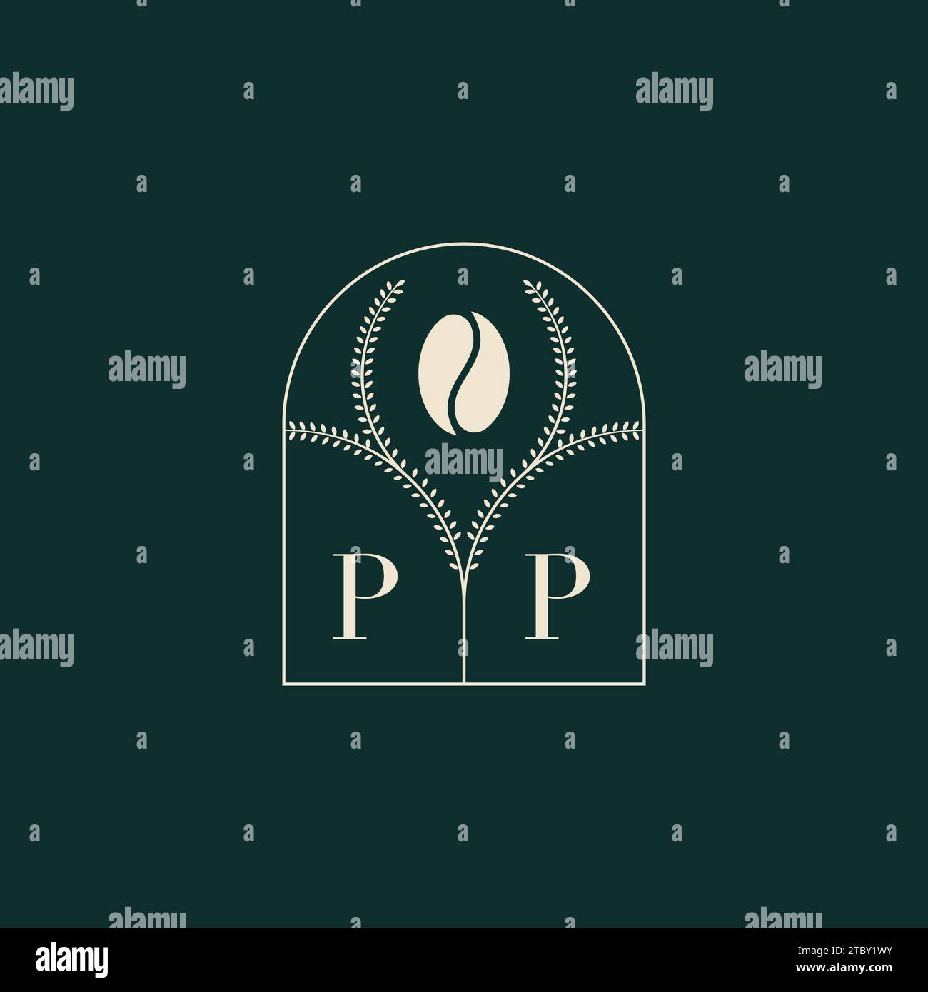 PP Unique and simple logo design combination of letters and coffee bean Stock Vector