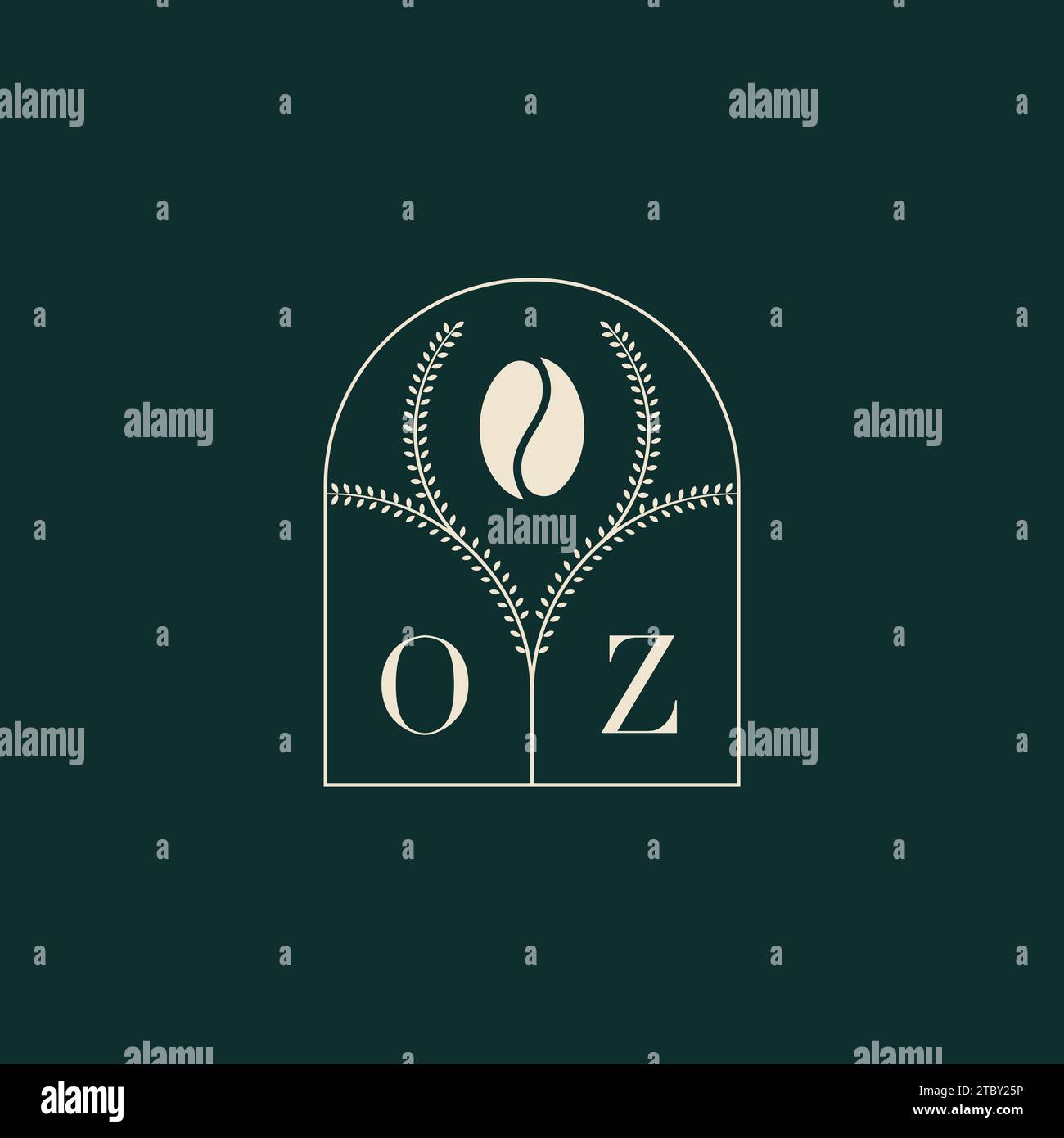 OZ Unique and simple logo design combination of letters and coffee bean Stock Vector