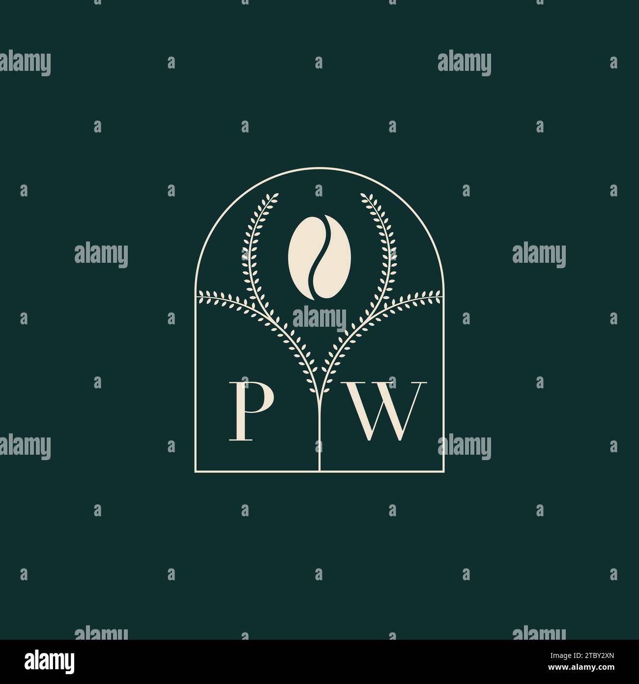 PW Unique and simple logo design combination of letters and coffee bean Stock Vector