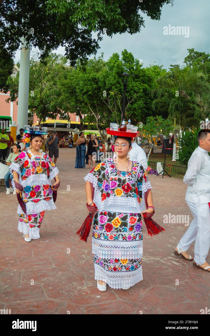 Valladolid, Yucatan, Mexico, Hupil people dancing at a zocalo of Valladolid, Editorial only. Stock Photo