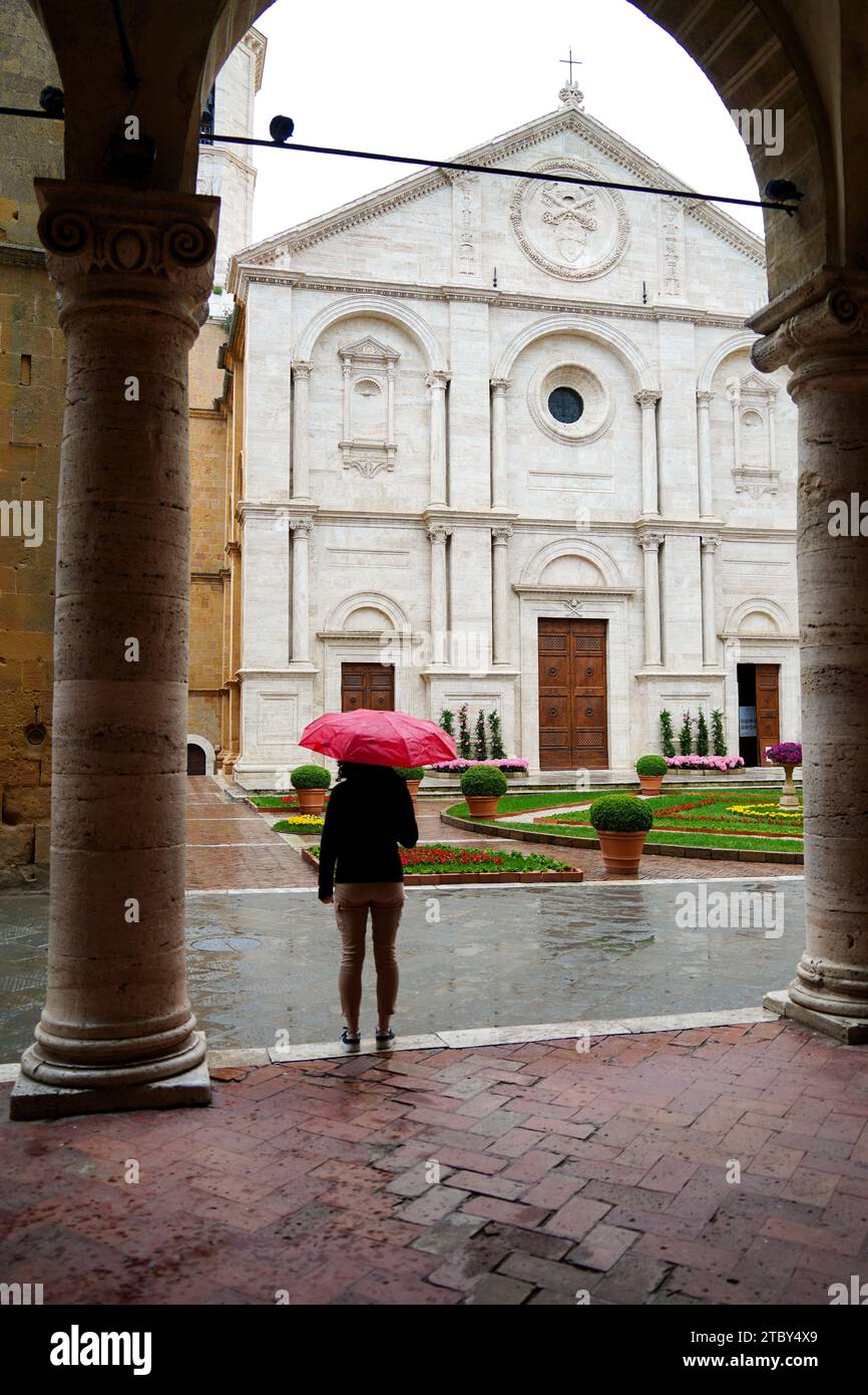 Rainy day in Pienza, beautiful renaissance town in Tuscany, Italy. 12.05.2023 Stock Photo