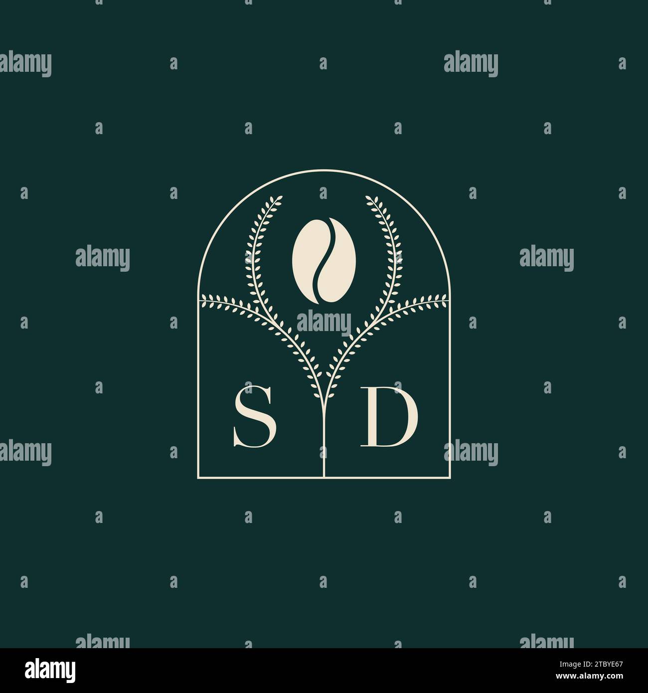 SD Unique and simple logo design combination of letters and coffee bean Stock Vector