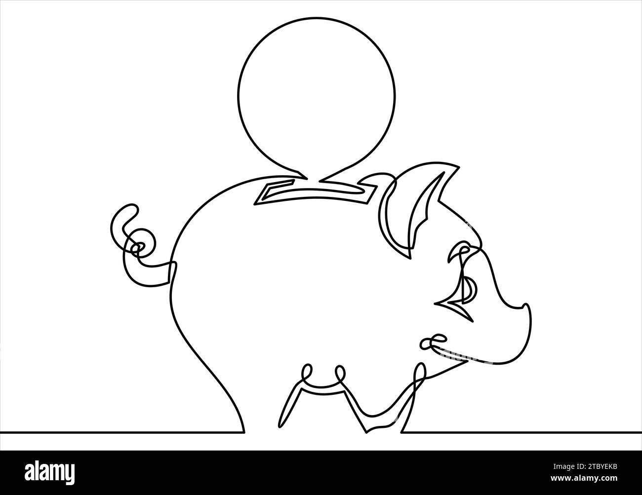 Continuous line drawing. Piggy bank. Stock Vector