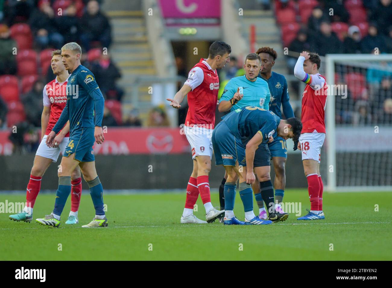 Daniel Ayala #4 of Rotherham United receives a red card during the Sky ...