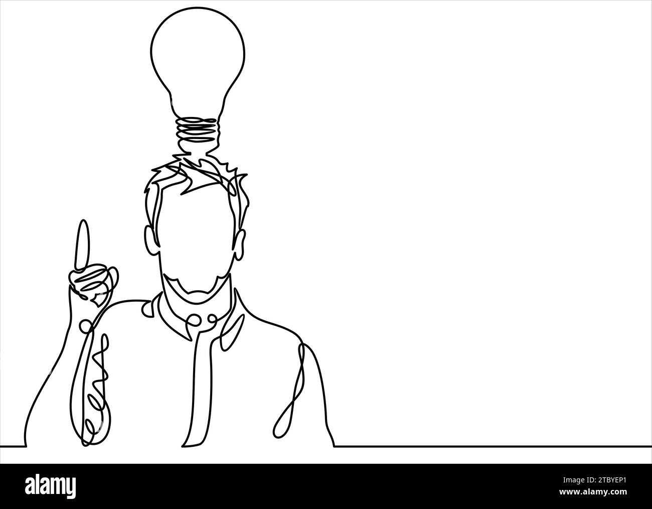 Businessman holds a light bulb at the tip of his finger as a symbol of knowledge and ideas-continuous line drawing Stock Vector