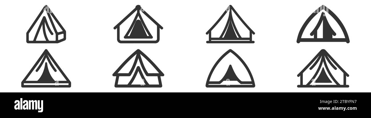 Tourist tent icon vector set, pack, collection isolated on white ...