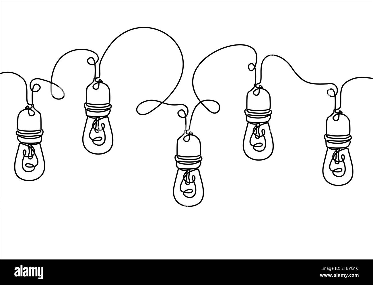 Christmas glowing lights on white background-Continuous line drawing Stock Vector